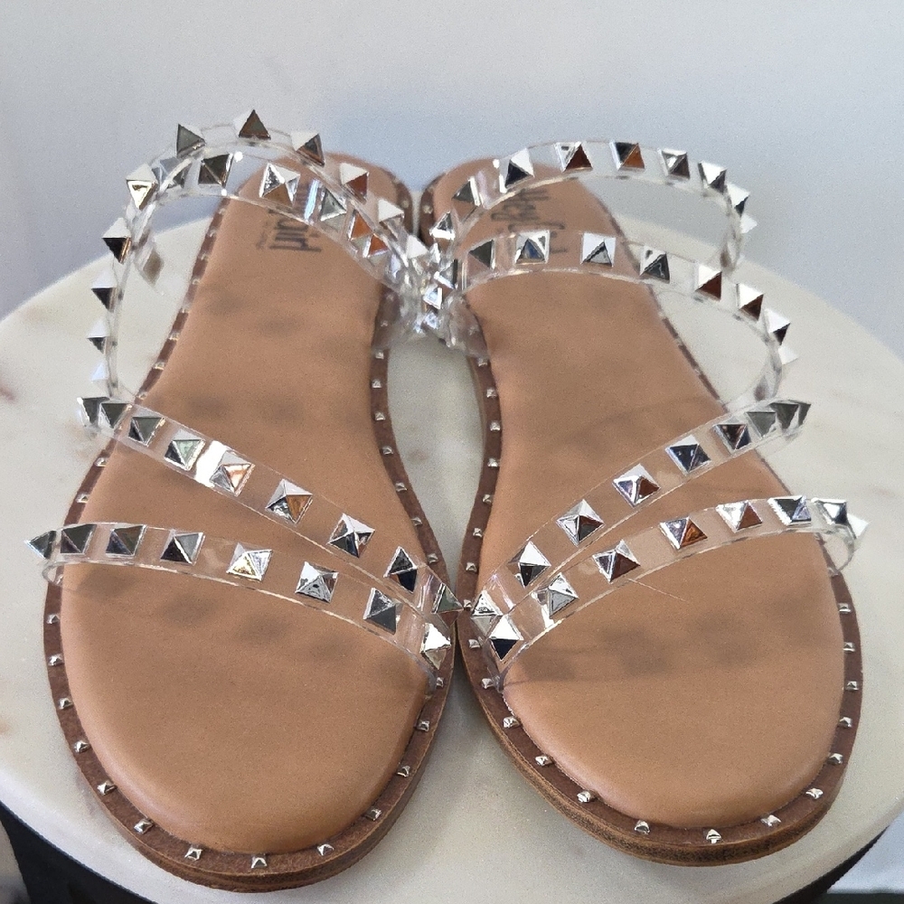 Hey Girl By Corkys Silver Studded Sandals Size 11 - Picture 2 of 5